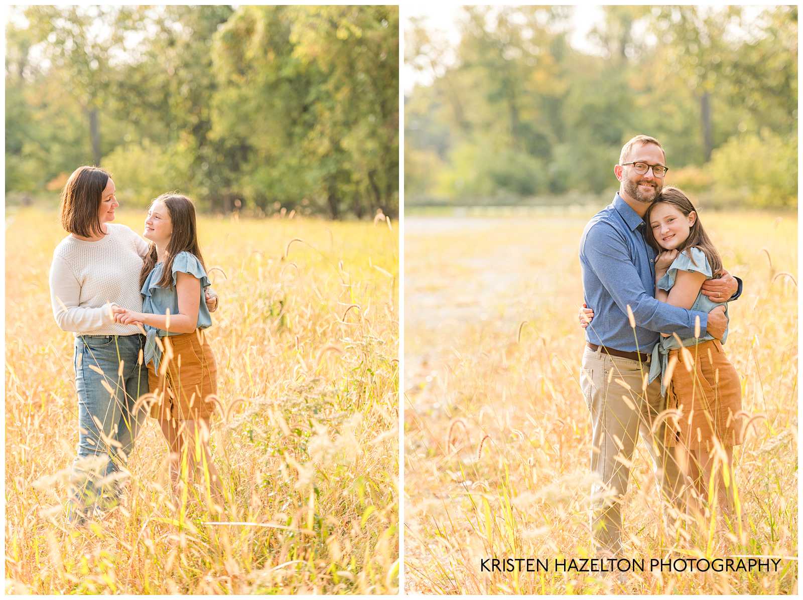 Mom, Dad, and daughter in a field of cattails by River Forest, IL photographer Kristen Hazelton