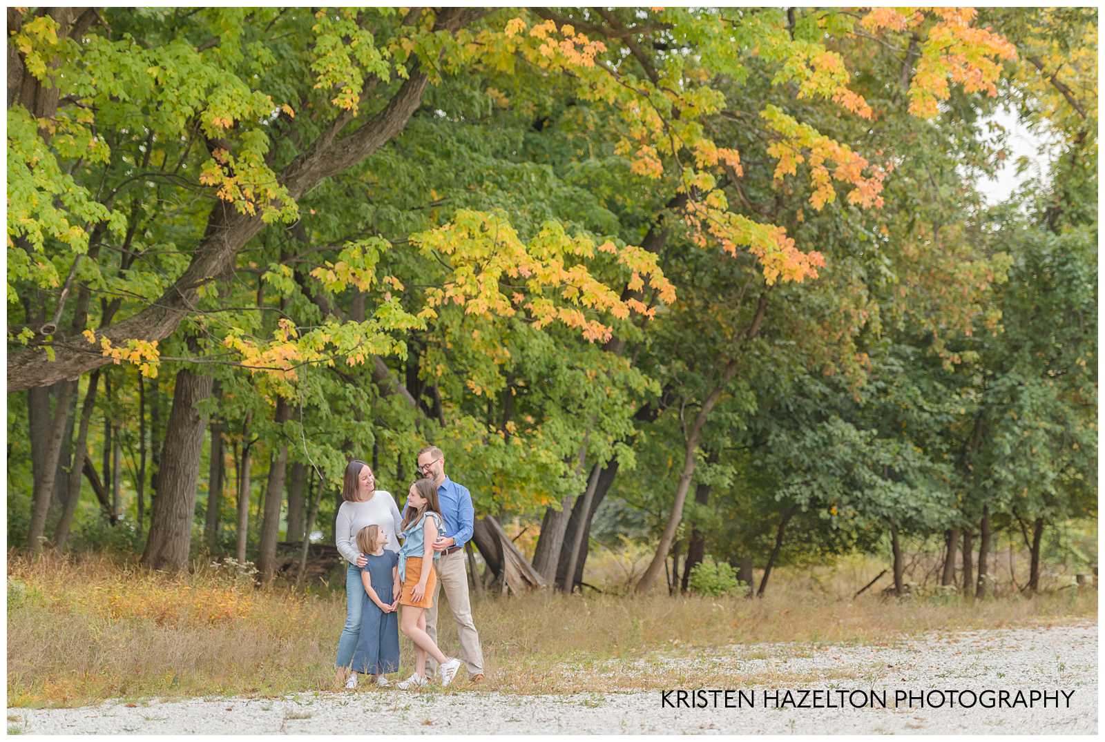 early Fall family photos under a sugar maple tree by River Forest, IL photographer Kristen Hazelton