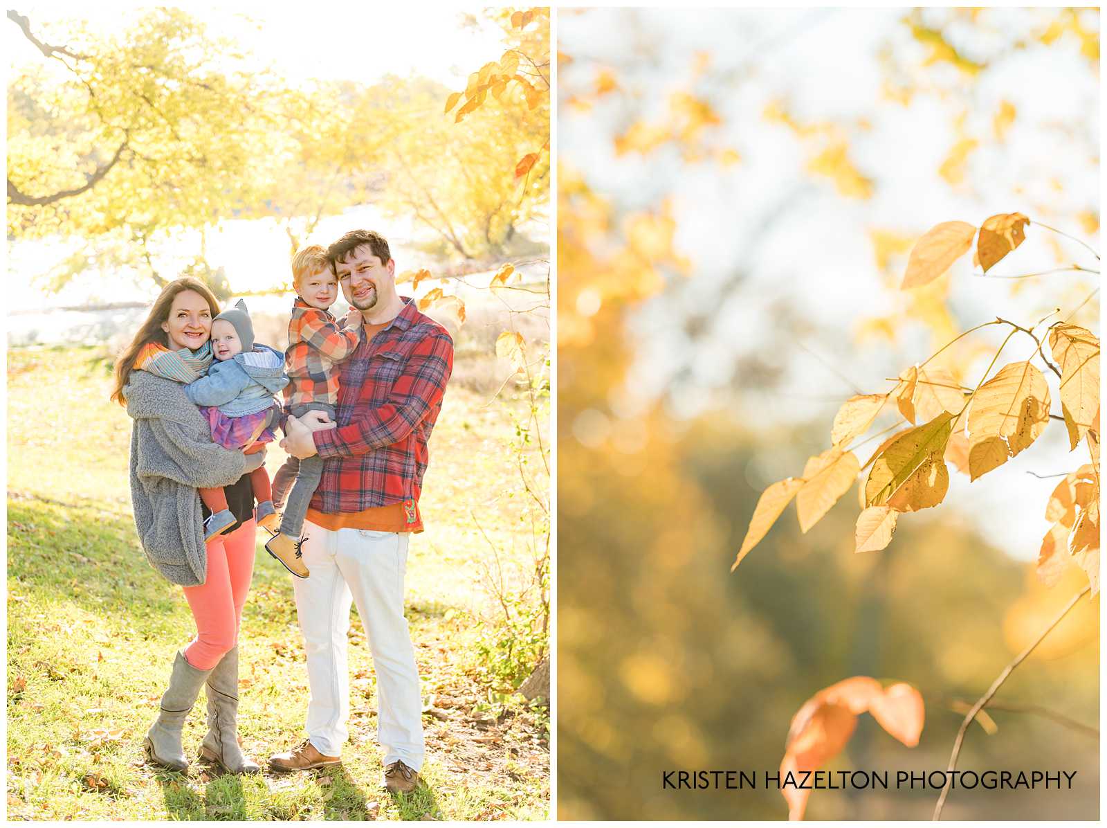 Family of four by a river by Cicero, IL photographer Kristen Hazelton