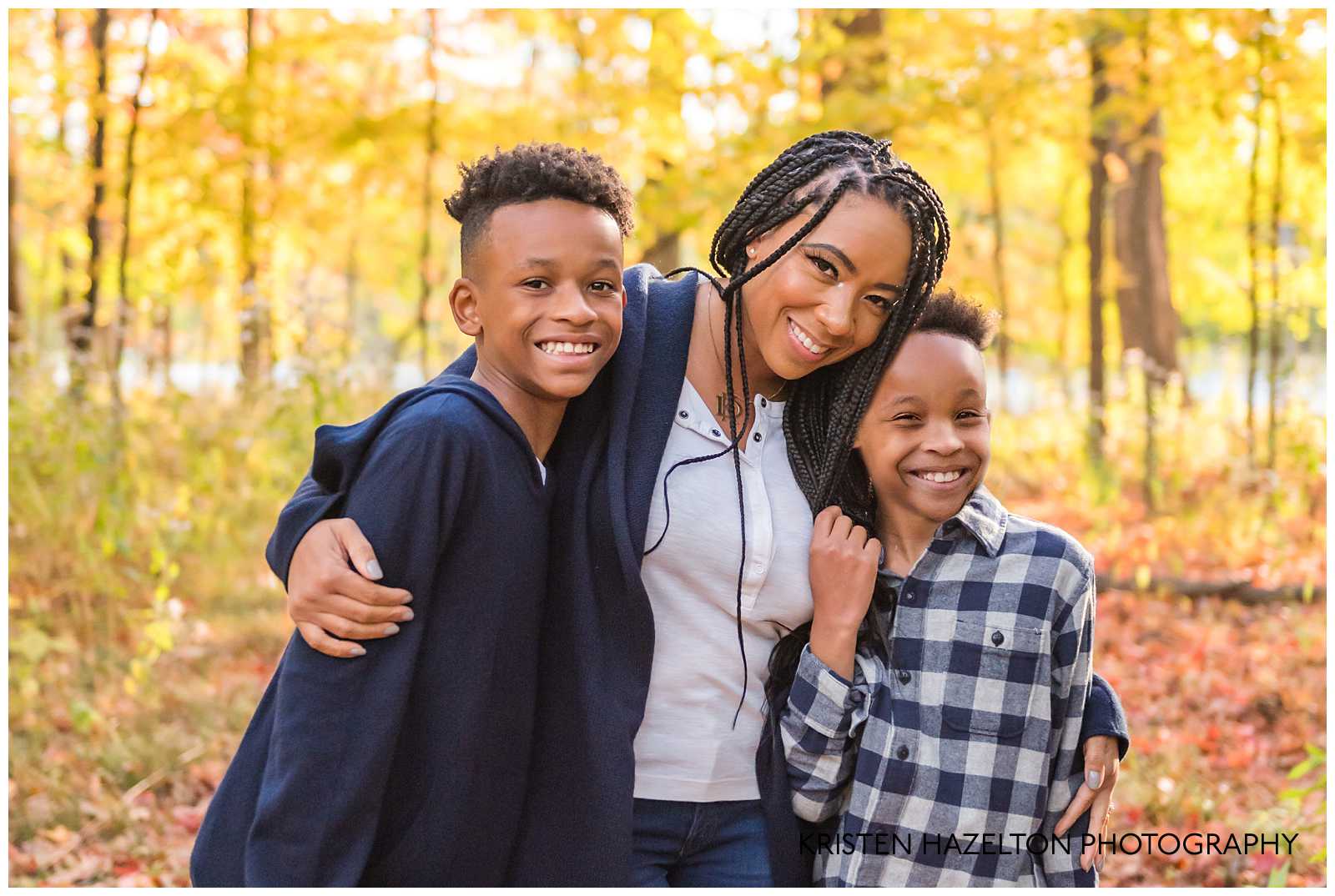 Mom and two sons at a Oak Park IL Fall Mini Session