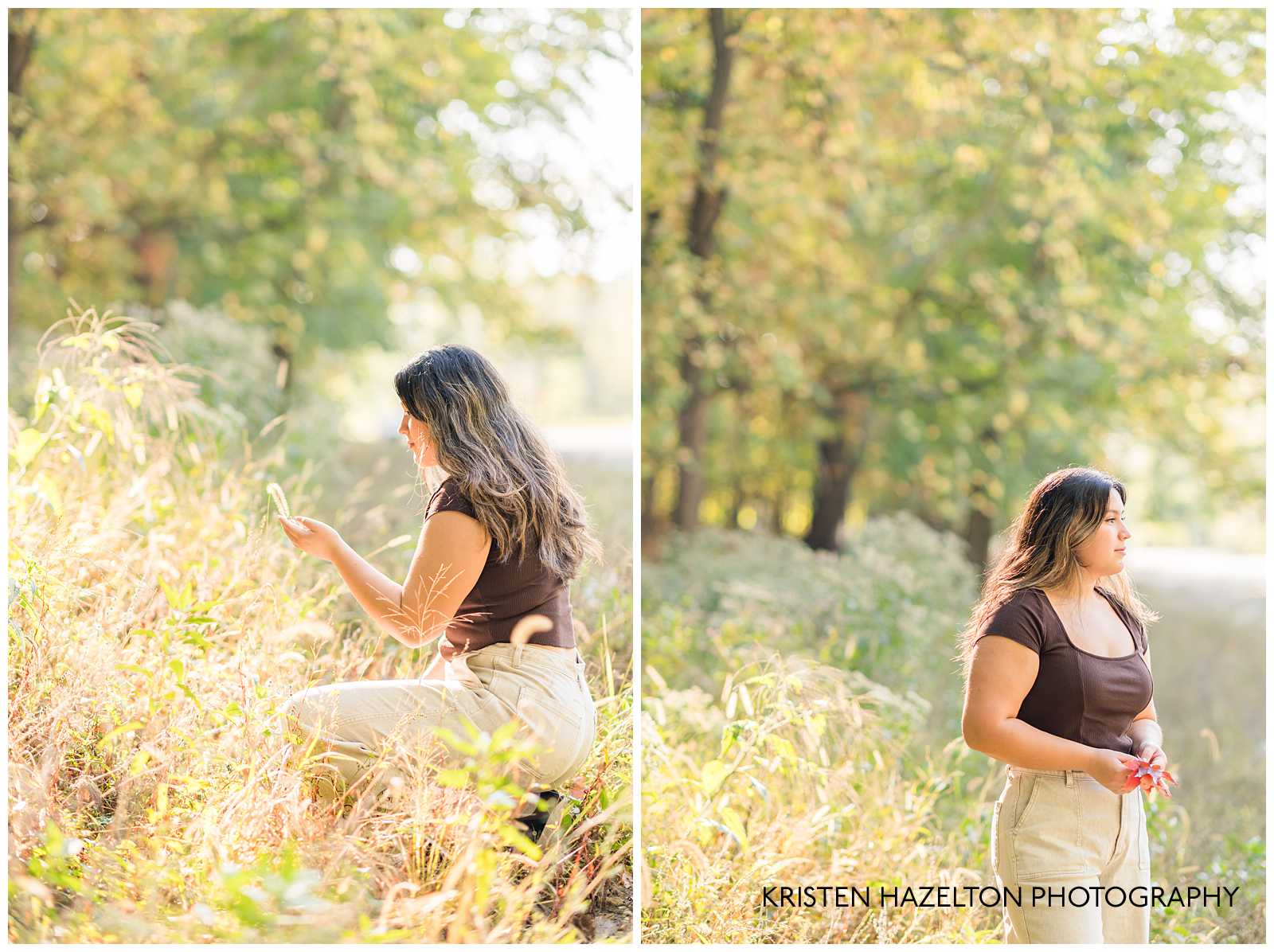 High school senior girl in the sunny forest by River Forest, IL senior photographer Kristen Hazelton