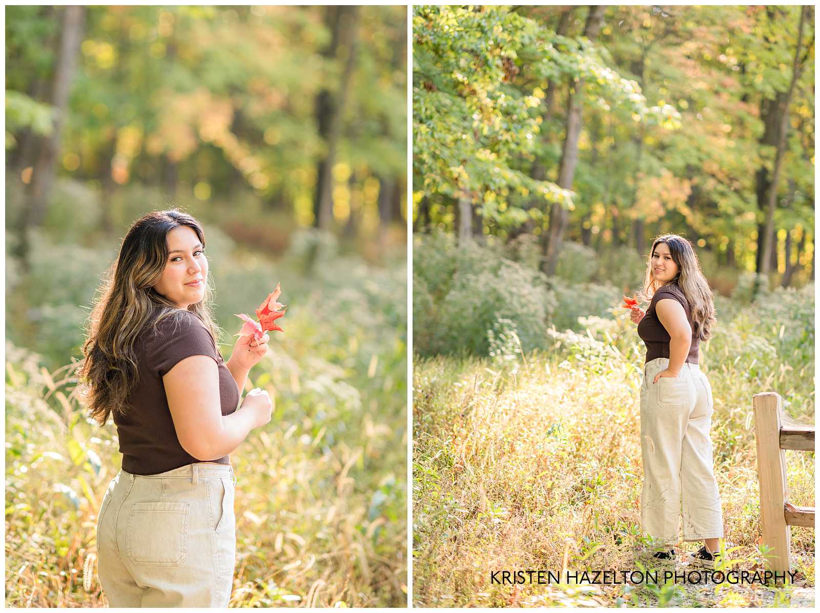 High school senior girl in the sunny woods by River Forest, IL senior photographer Kristen Hazelton