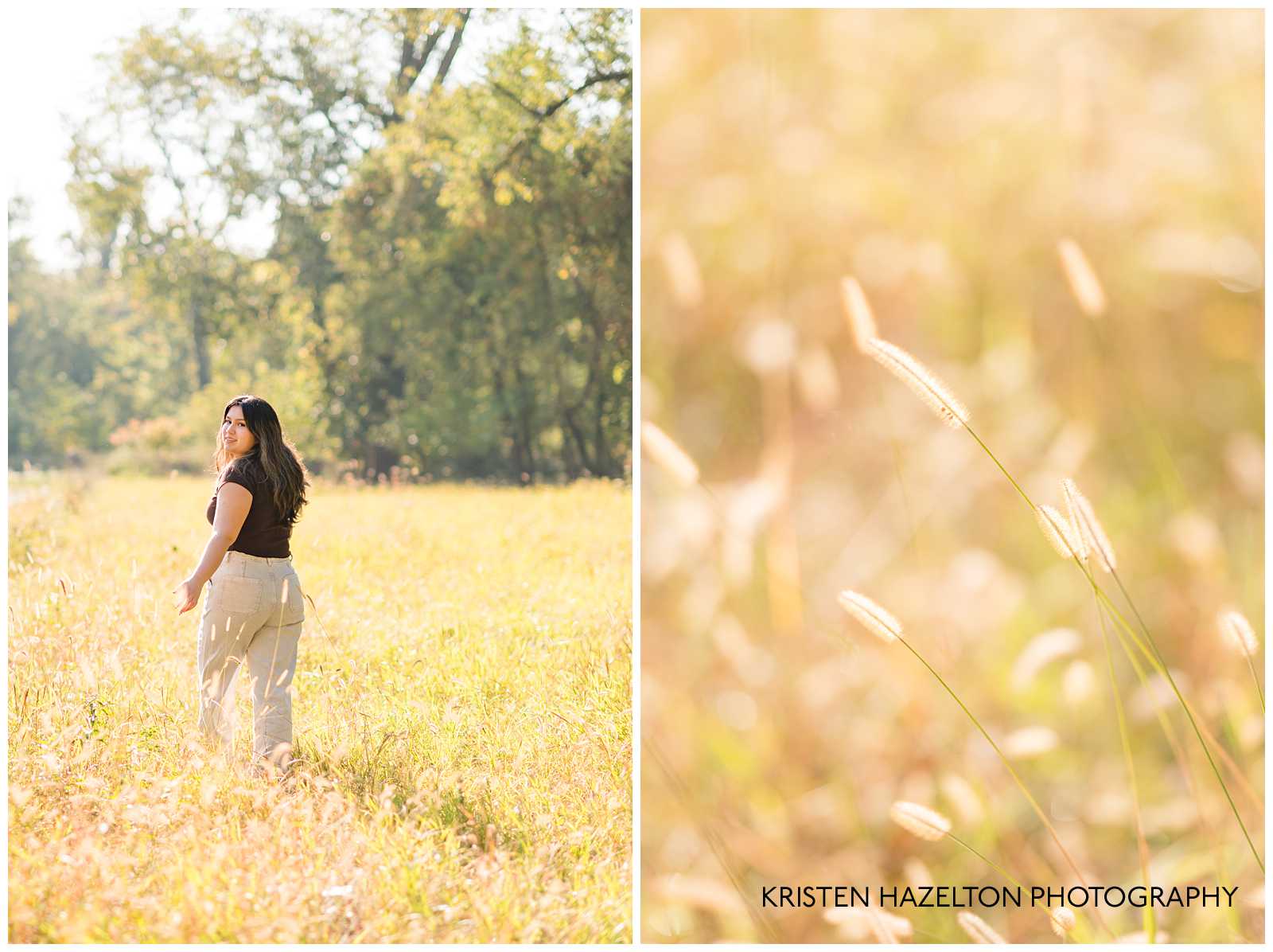 High school senior girl walking through a meadow by River Forest, IL senior photographer Kristen Hazelton