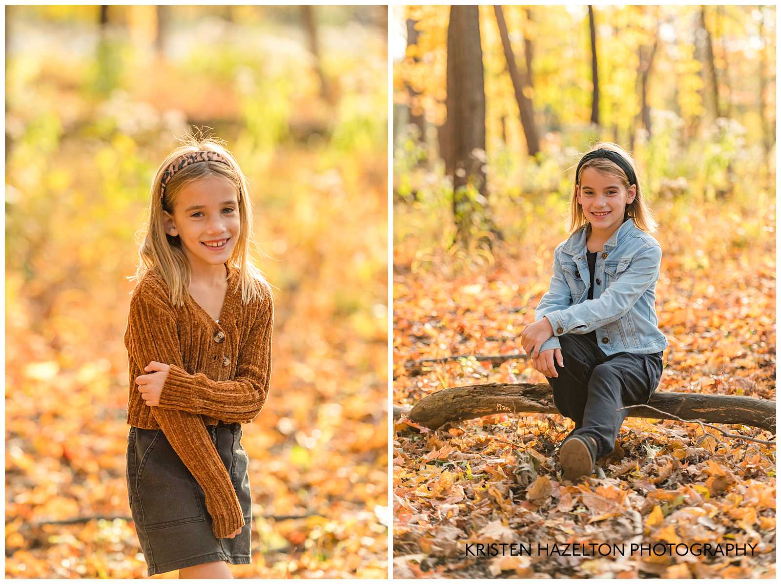 Two young sisters in the fall woods