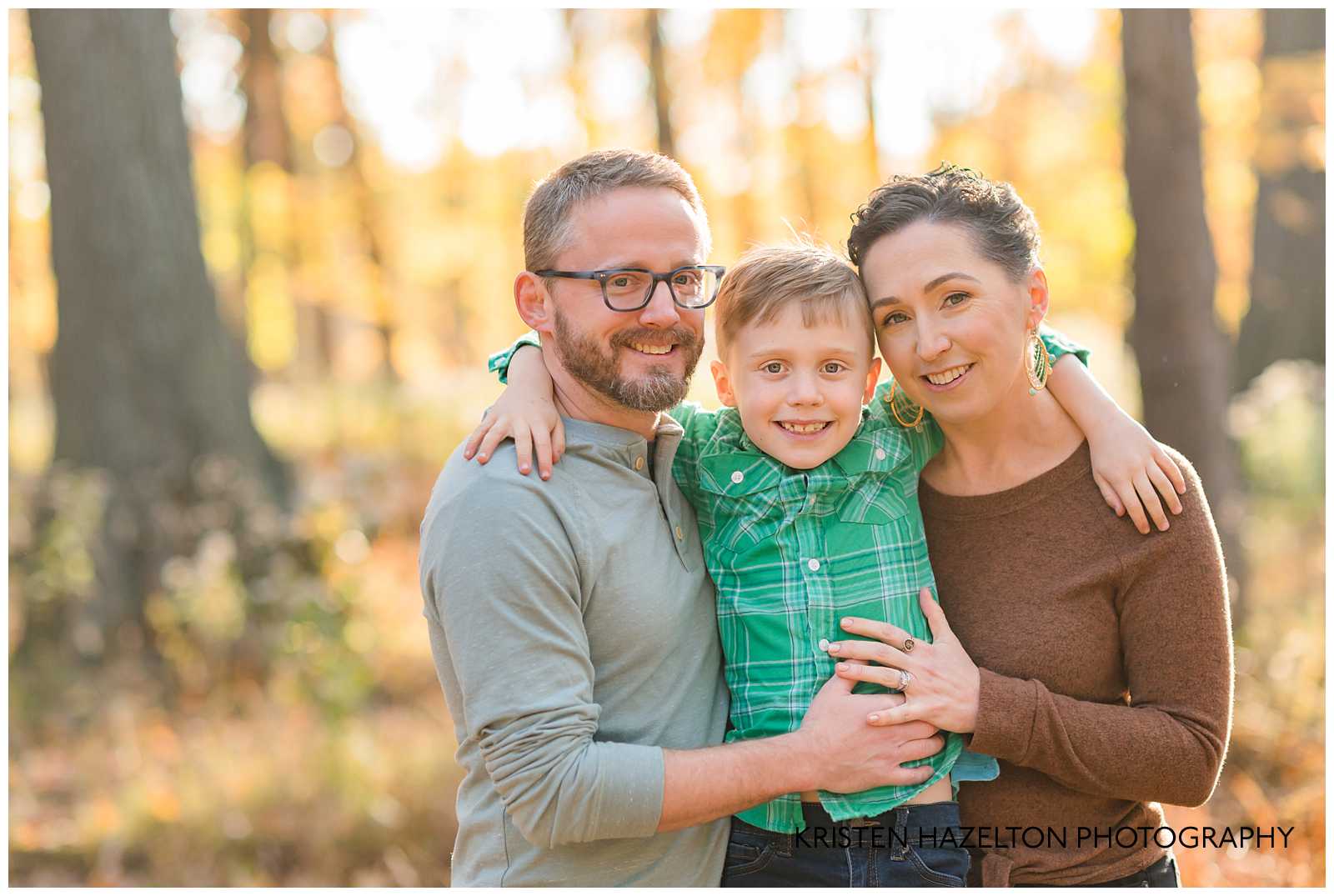 Mom, Dad, and young son at their River Forest IL Fall Mini Session
