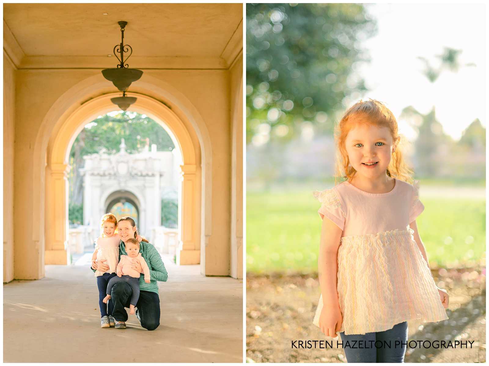 Portraits of Mom and daughters under an architectural arch