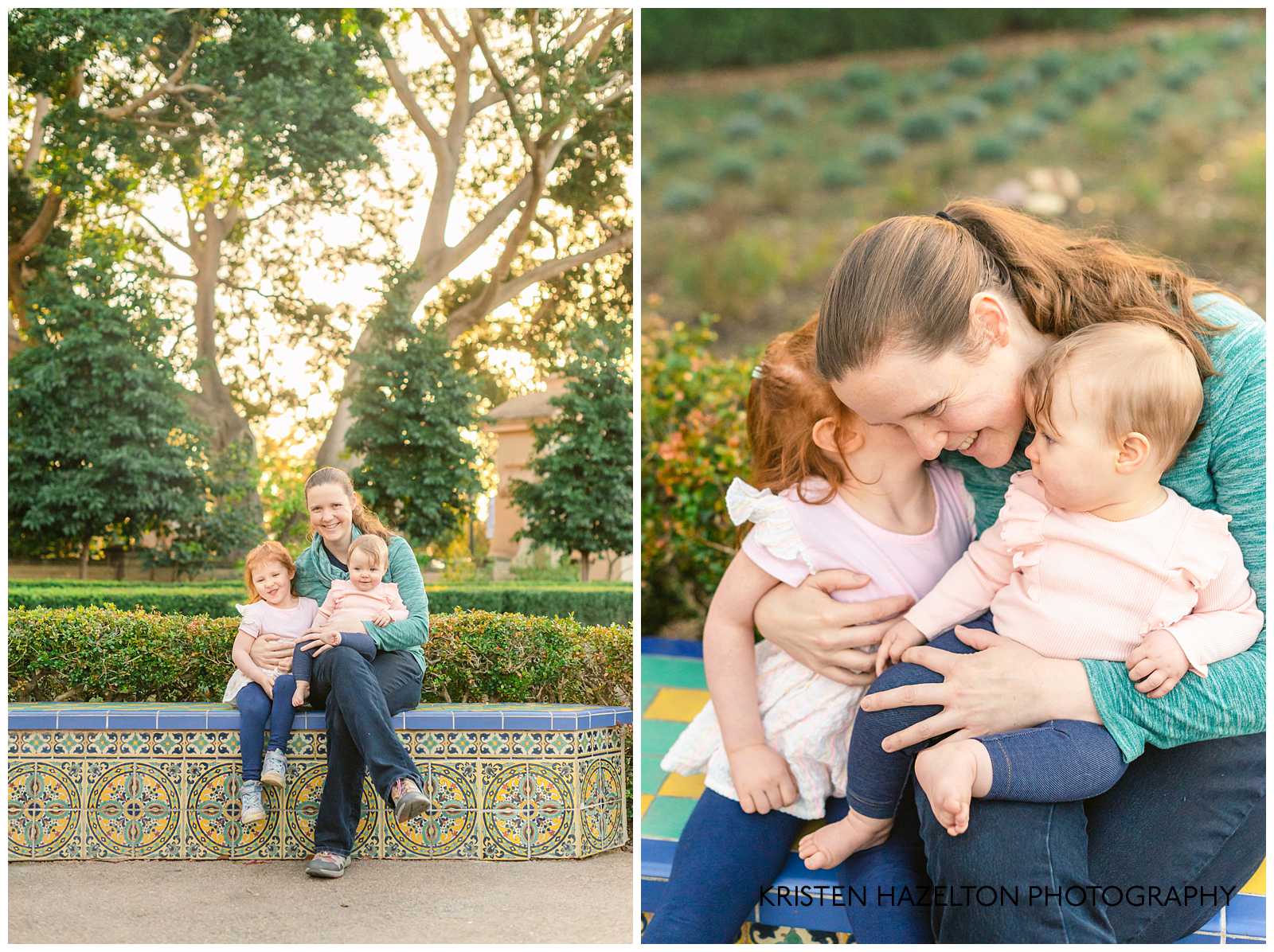 Mom with two young daughters in Balboa Park family photos by photographer Kristen Hazelton