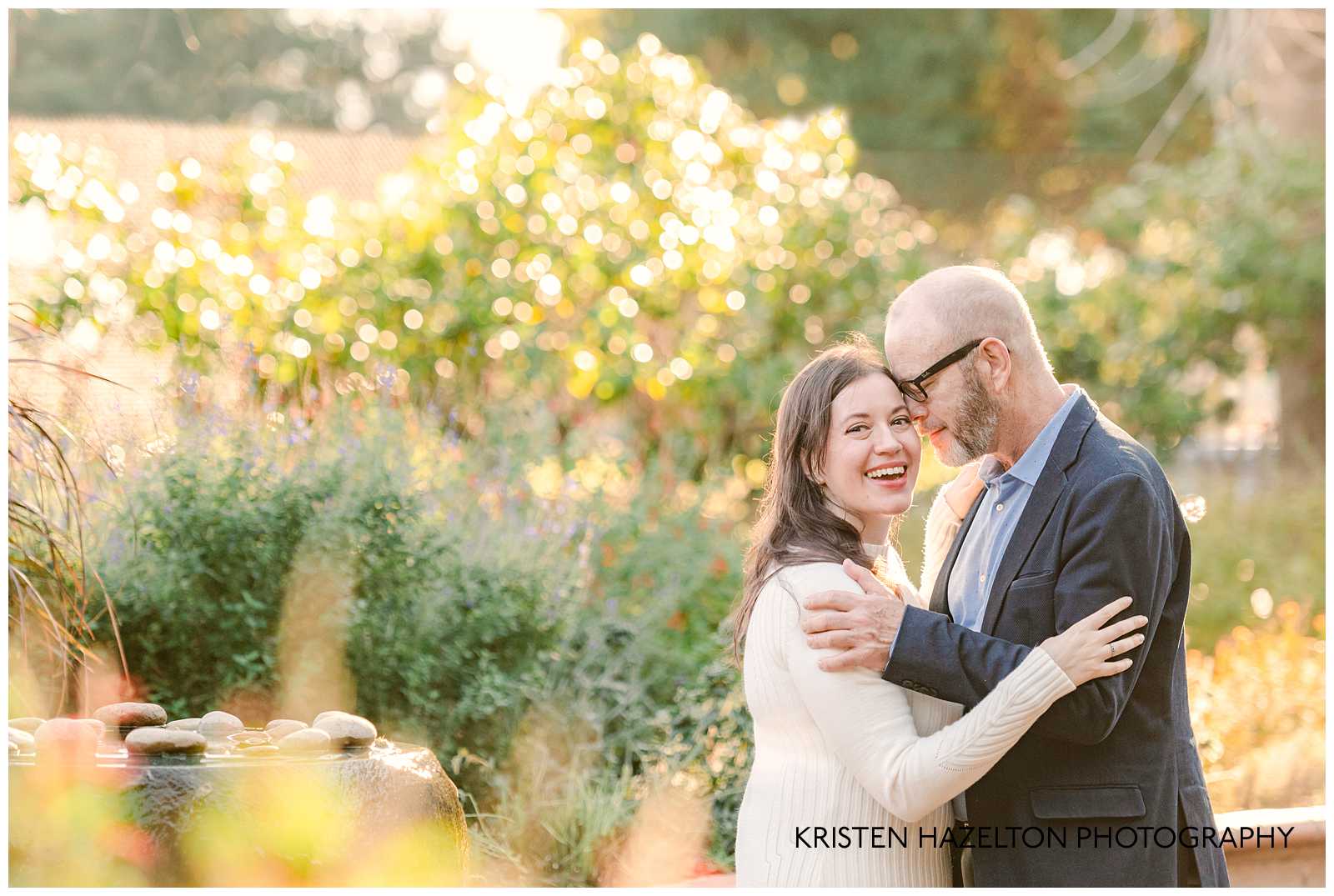 Woman in white dress with man in suit in photos by Bay Area Engagement Photographer Kristen Hazelton