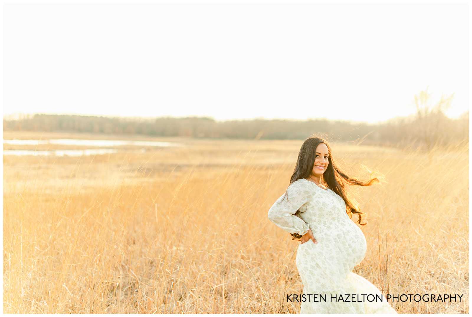 Pregnant person in field; Hinsdale maternity photography by Kristen Hazelton