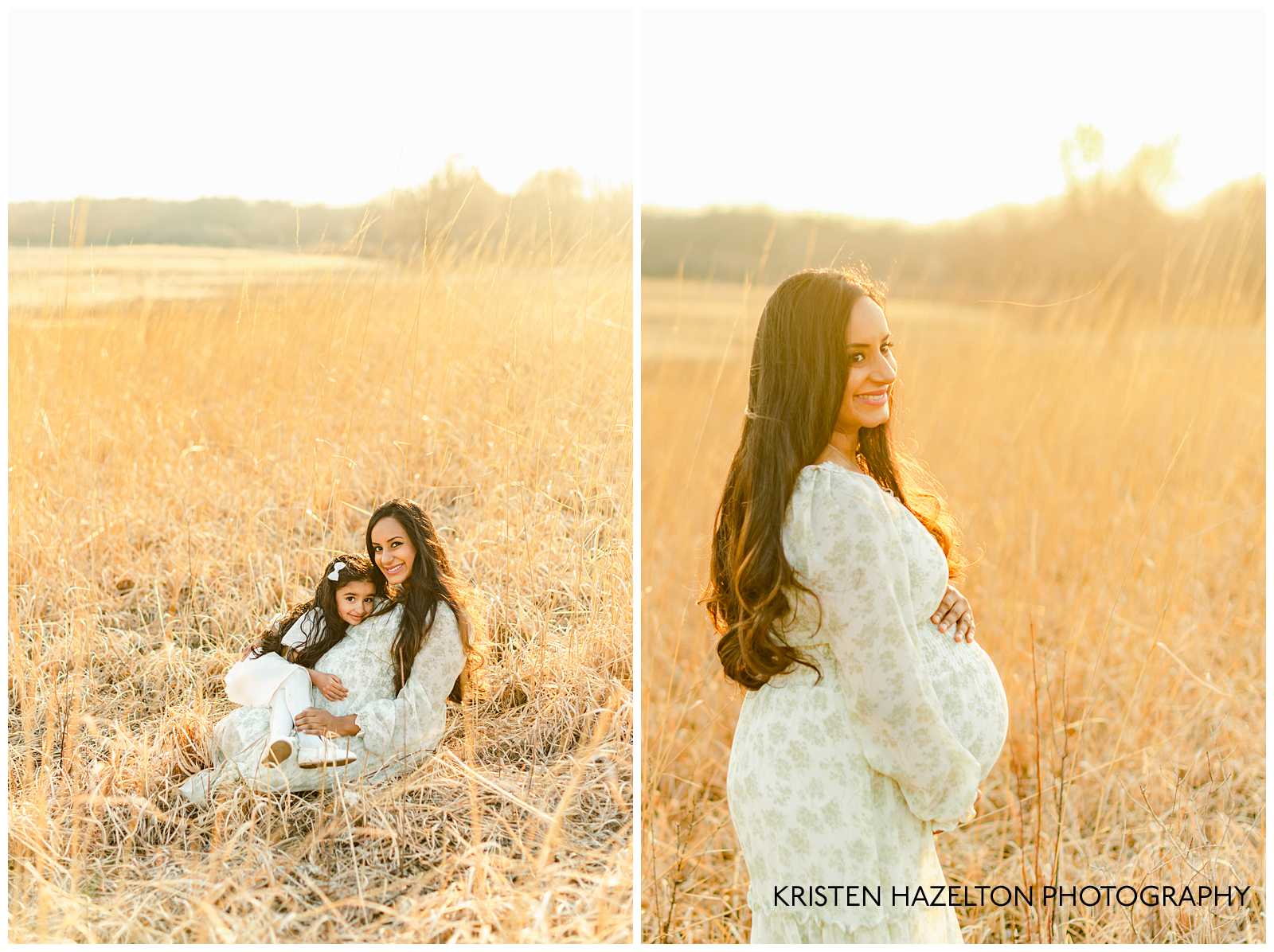 Pregnant woman in field of yellow grass; Hinsdale maternity photography by Kristen Hazelton 