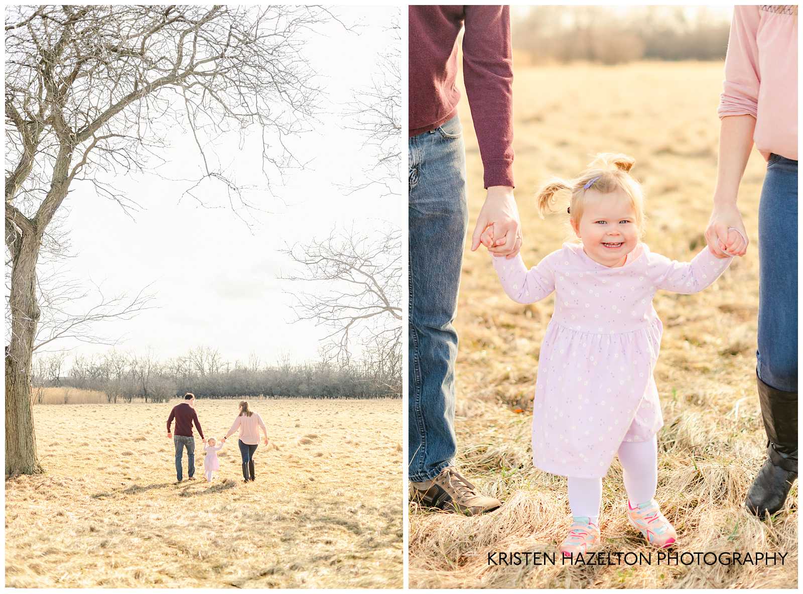 Family of three walking in a field in Forest Park, IL