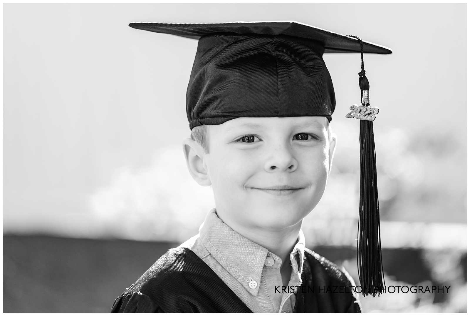 Black and white portrait of a kindergarten graduate
