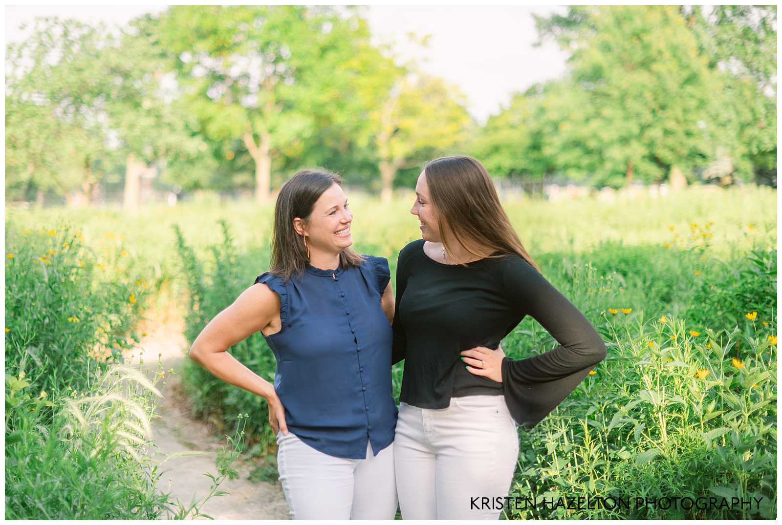 Mom and teenage daughter laughing at each other at their Family Photos with Teens in Chicago, IL