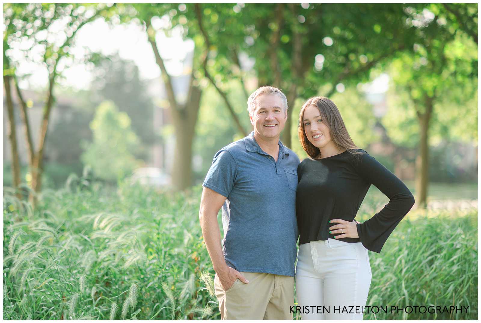High school senior girl and her Dad at Lindberg Park in Oak Park, IL