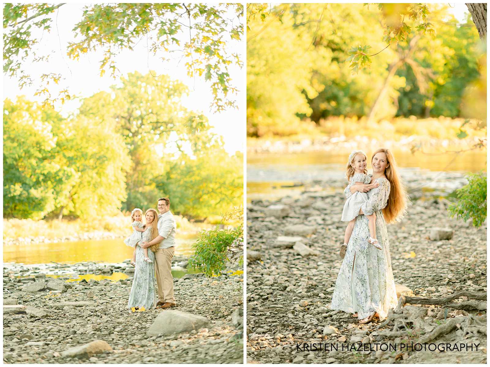 Hinsdale family photos along a river in the early fall
