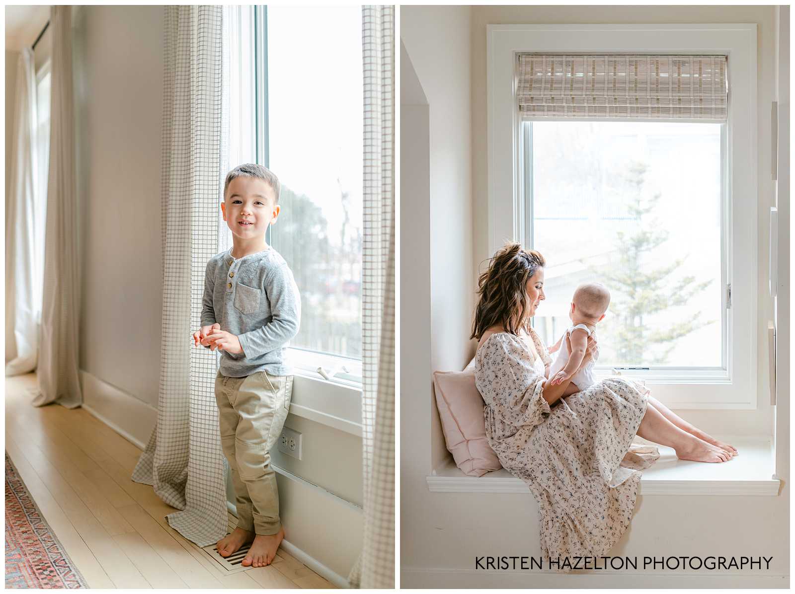 Toddler boy next to a window by Chicago family photographer Kristen Hazelton