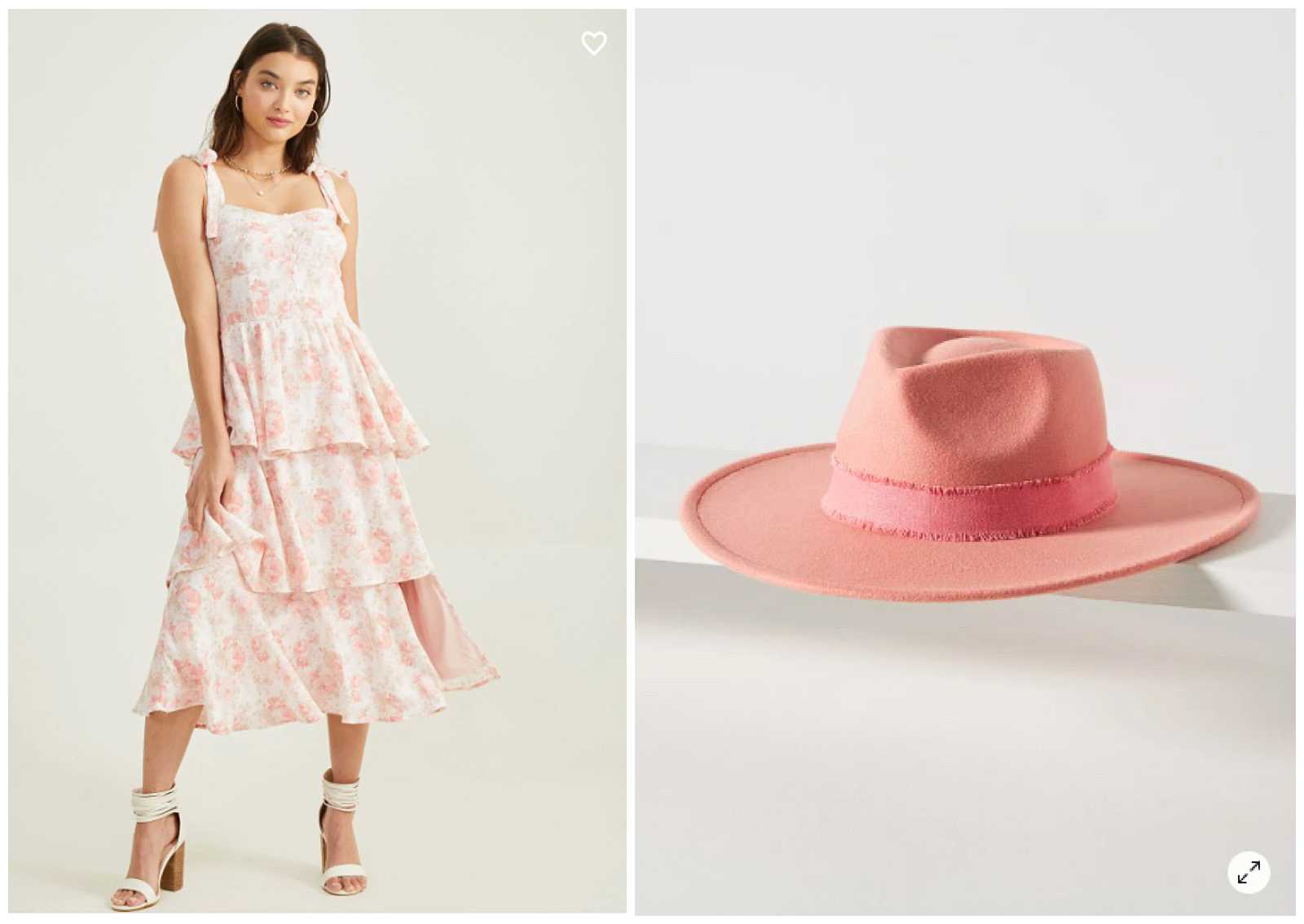 Pink tiered floral maxi dress and pink fedora