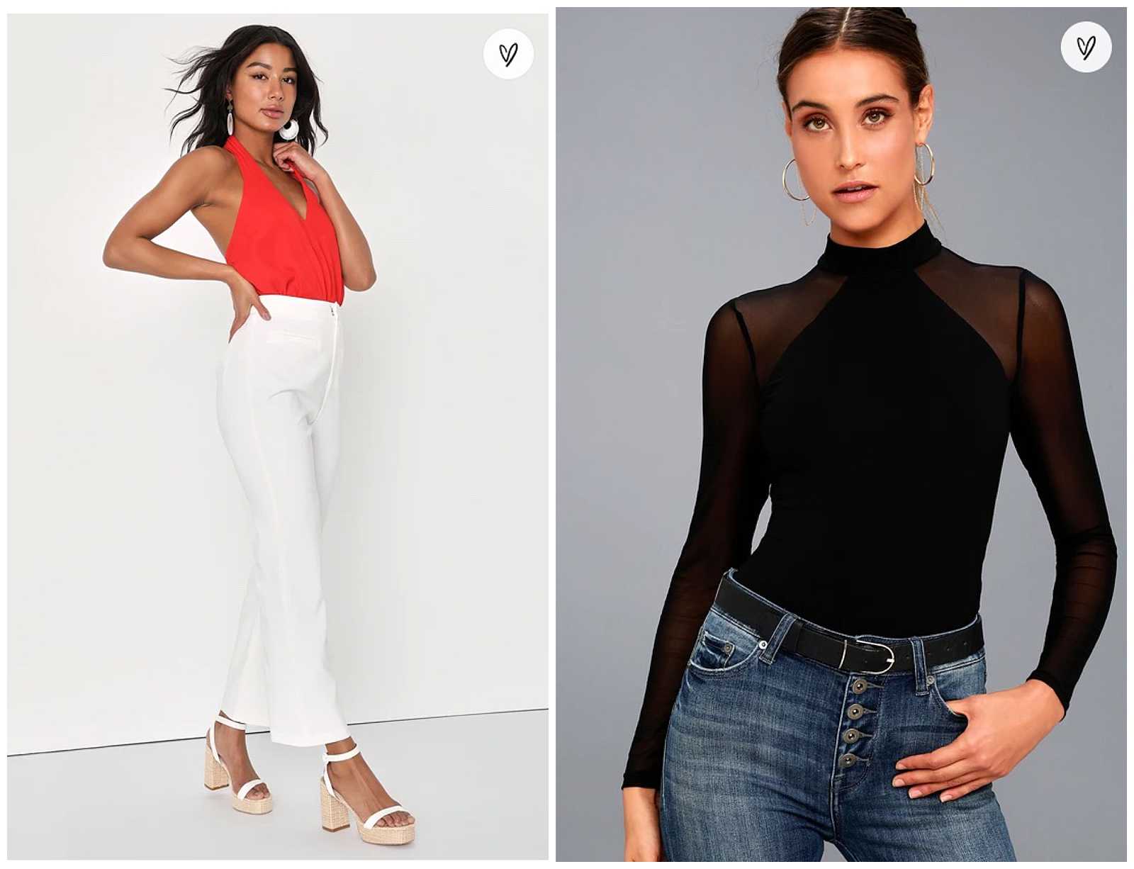 Spring Senior Photo Outfit Ideas:  white straight leg pants paired with a black mesh bodysuit