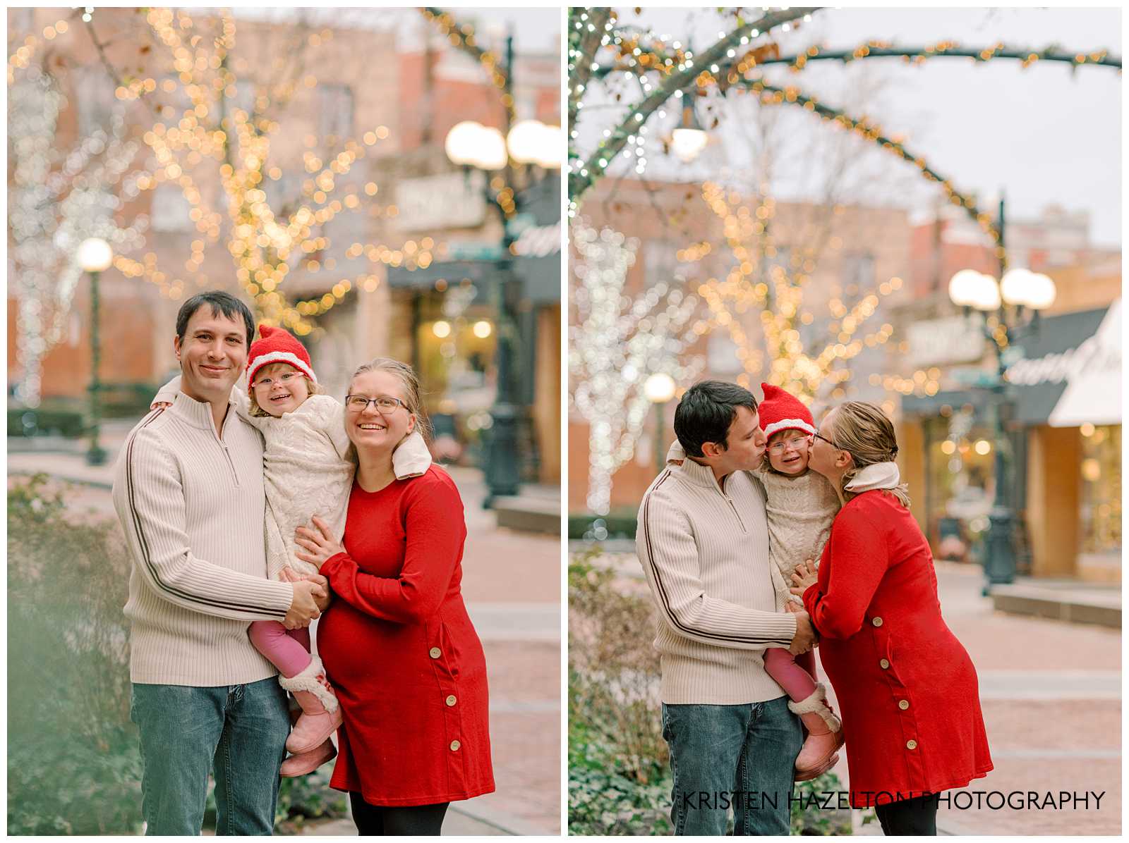Family photoshoot with holiday lights in Chicago by Chicago portrait photographer Kristen Hazelton