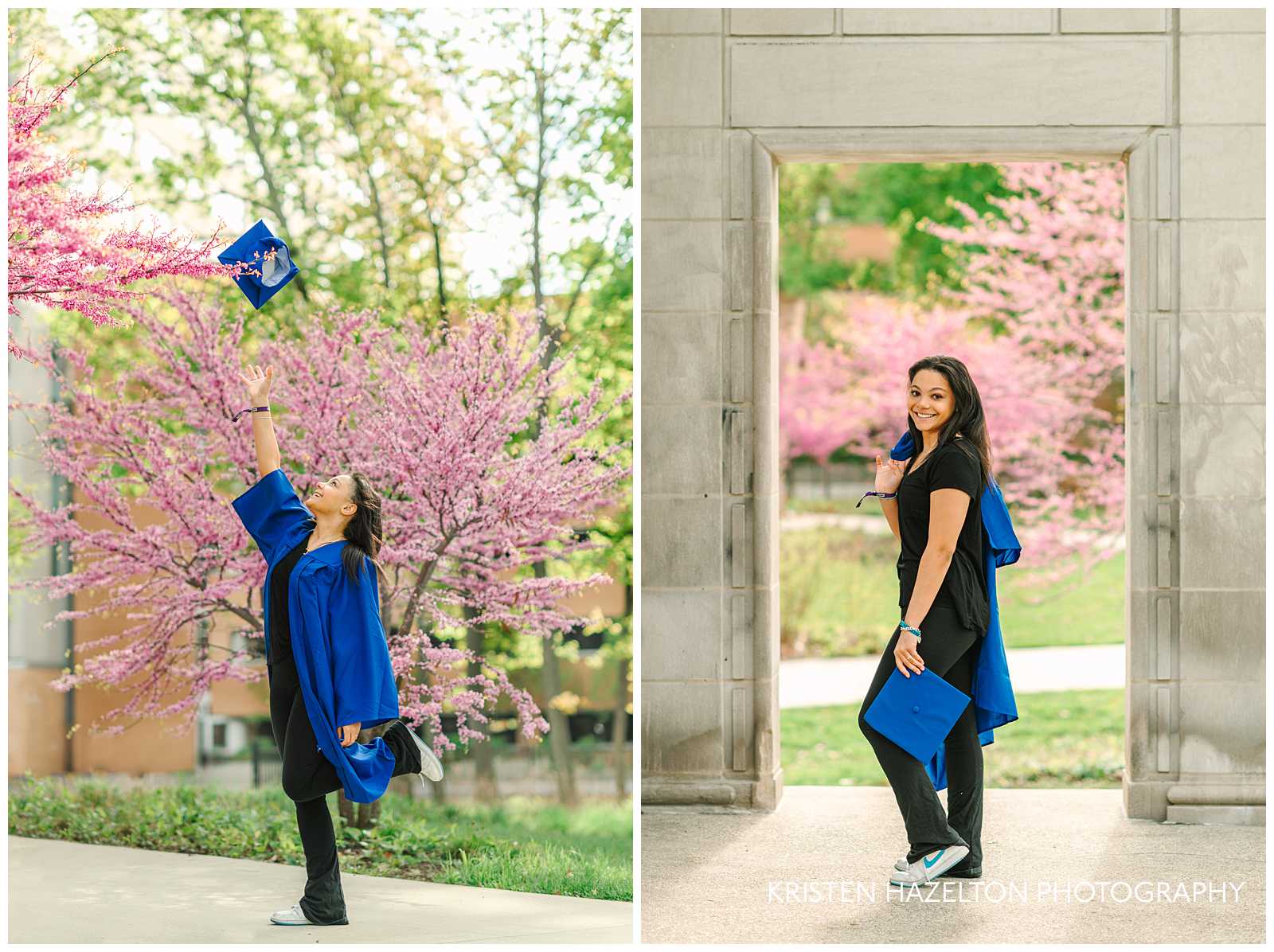 A graduate throws her cap high in the air