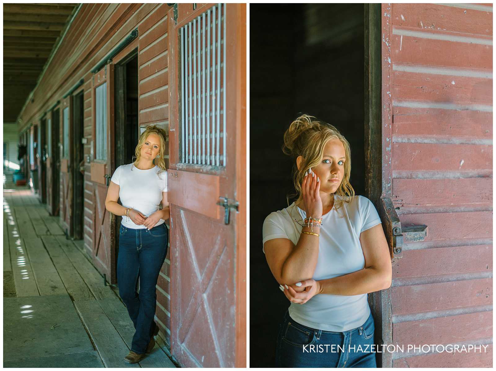 Girl posing inside the Ada Rice stable for her Danada House photos. 