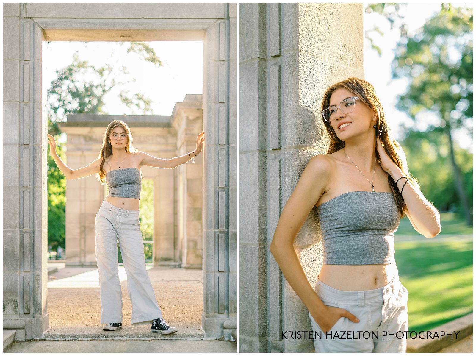 Girl standing in the archway of an amphitheater in River Forest, IL