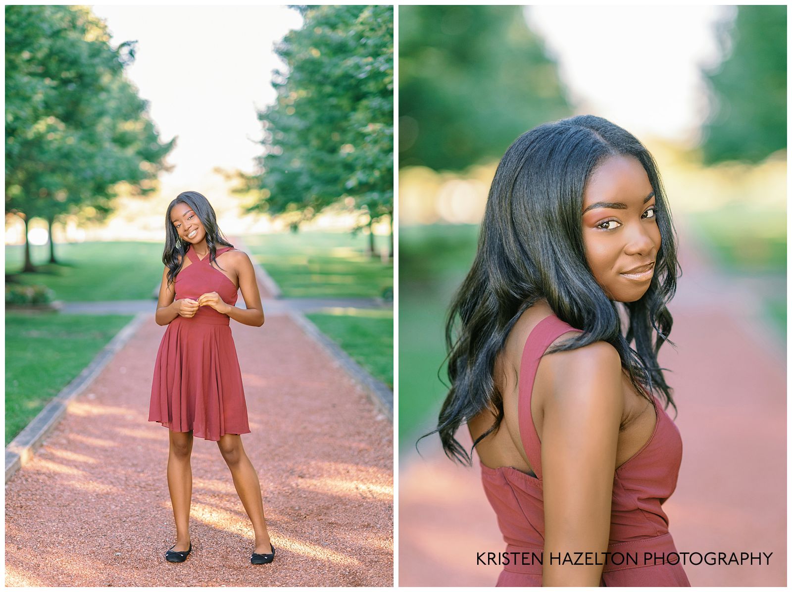 Eighth grade graduation photos in northwest Indiana of a graduate wearing a red dress by Indiana senior photographer Kristen Hazelton