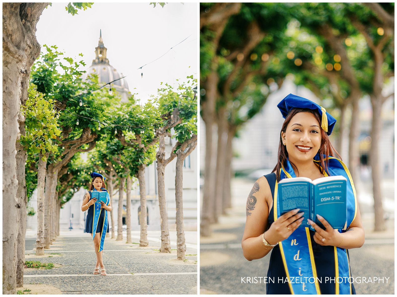 Grad portraits at San Francisco City Hall outside the building at Civic Center Plaza