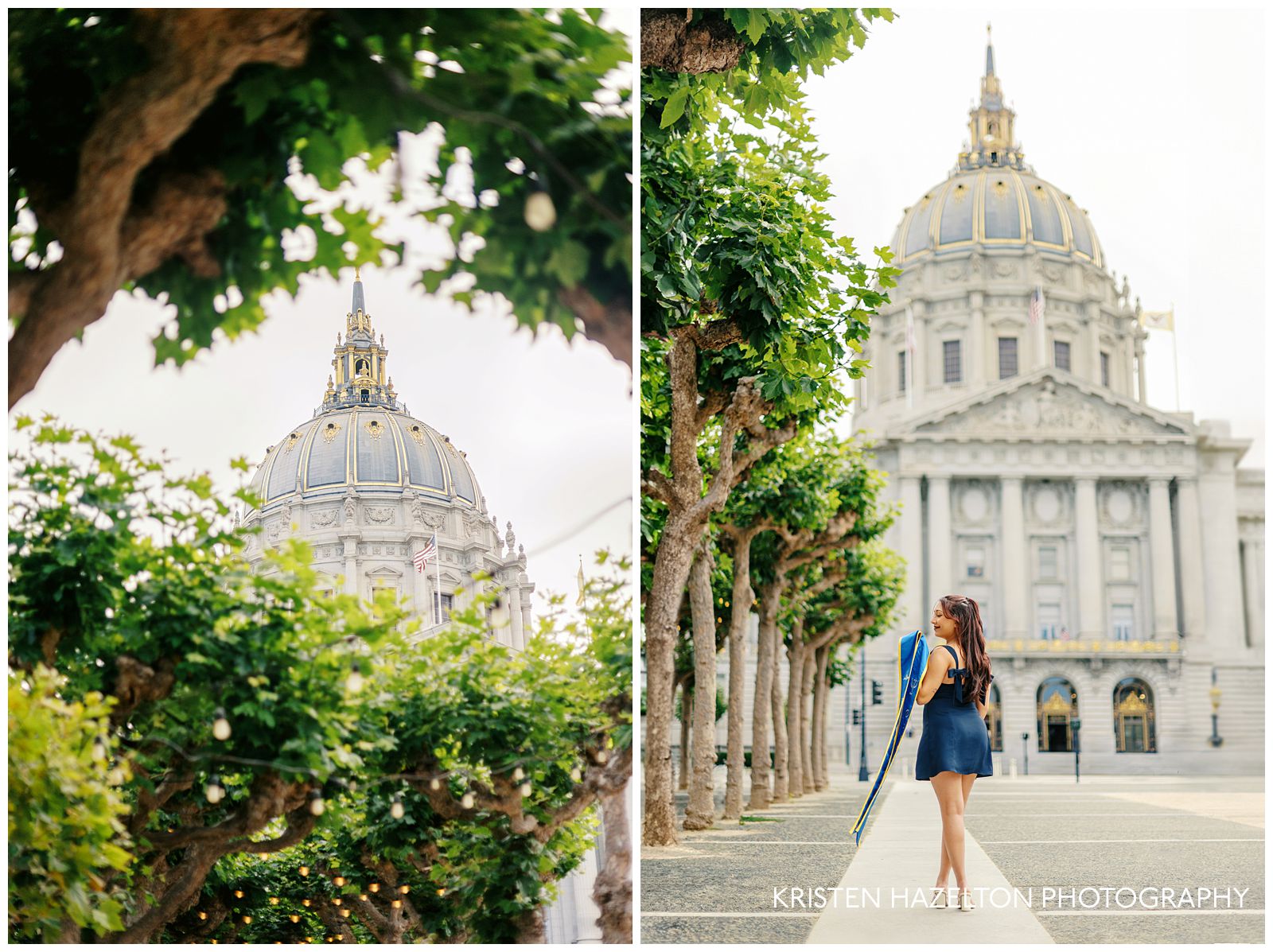 Grad portraits at San Francisco City Hall outside the building at Civic Center Plaza